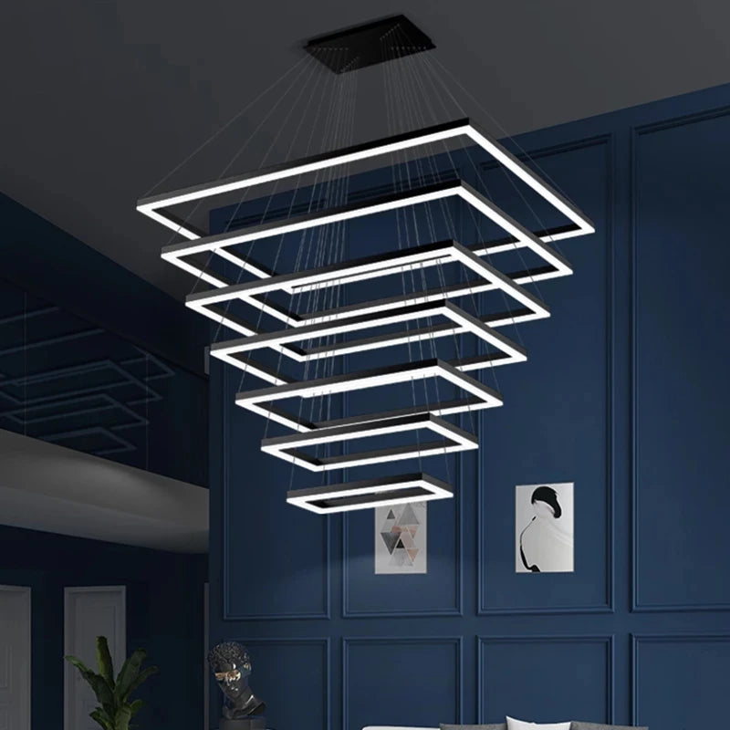 lustre led moderne salon maison plafond luxe intérieur - vue 4 sur 17