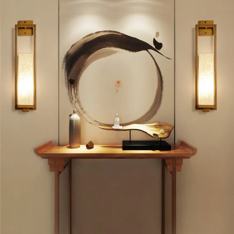 applique murale style chinois de chevet salon chambre couloir hôtel mur escalier lampe e27 tissu - vue 6 sur 5