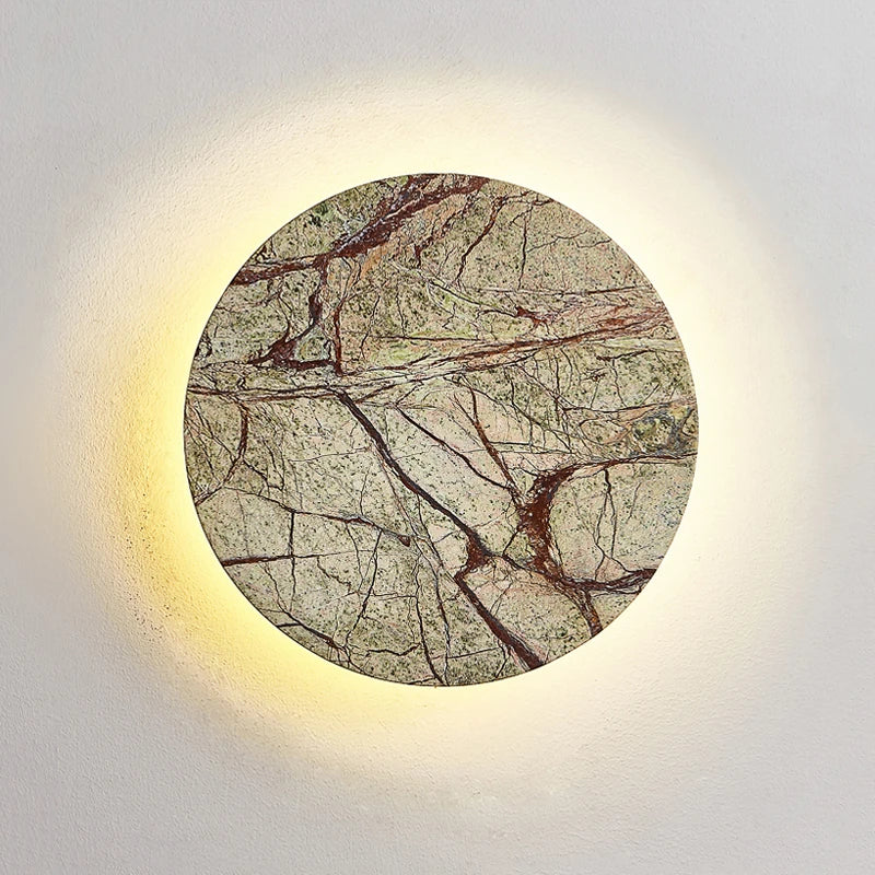 Applique murale atmosphère artistique circulaire en marbre décoratif moderne Wabi Sabi luxe hôtel Villa chevet couloir LED - vue 2 sur 8