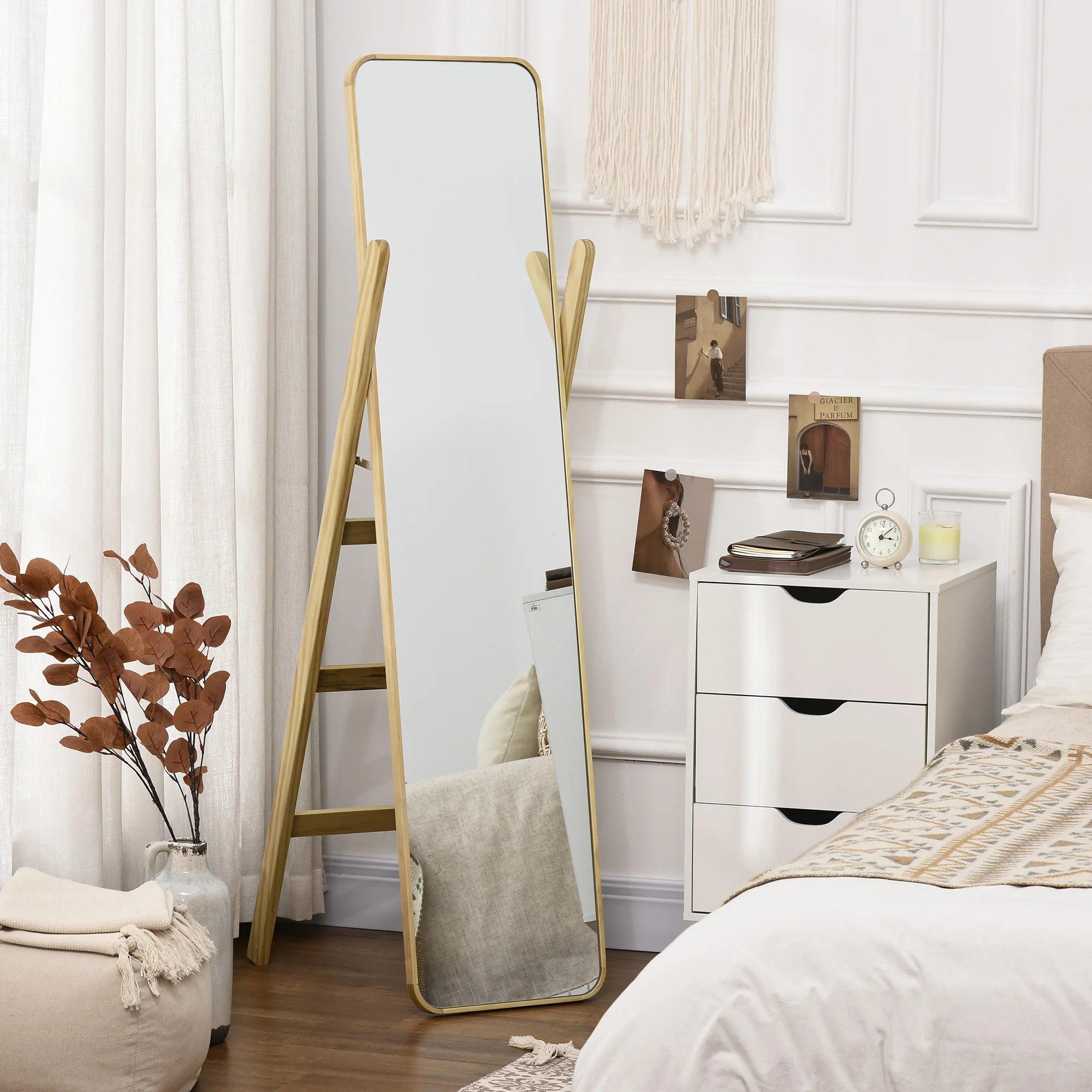 miroir sur pied avec cadre en bois et support élégant - vue 4 sur 7