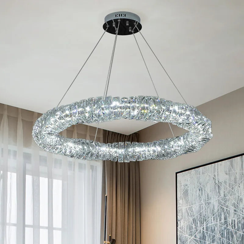 lustre moderne à suspension en cristal k9 avec télécommande dimmable