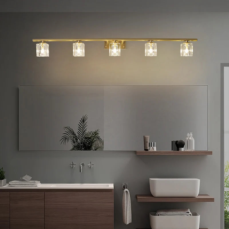 Led personnalité mode tout cuivre cristal miroir phare moderne Simple Anti-buée salle miroir phare