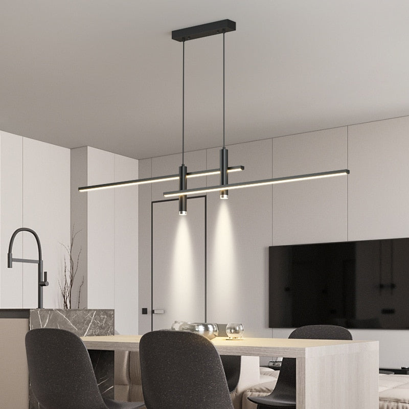 Lustre design LED minimaliste en barre métallique Sarno - vue 3 sur 12