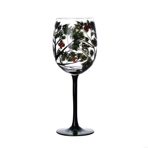 Verre a vin arbre quatre saisons peint main
