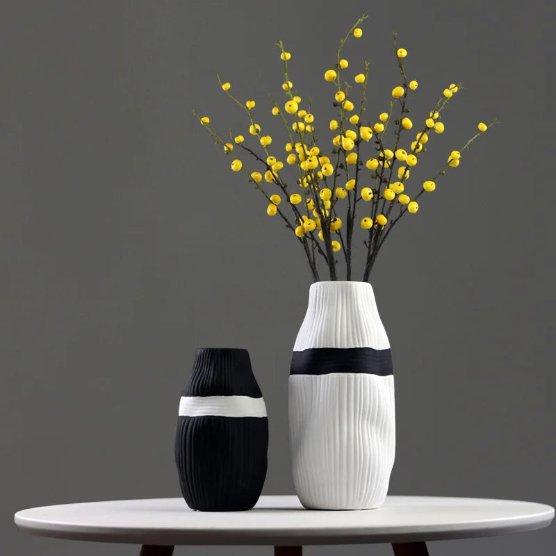 vase en céramique à rayures pour fleurs séchées décoratif - vue 4 sur 11