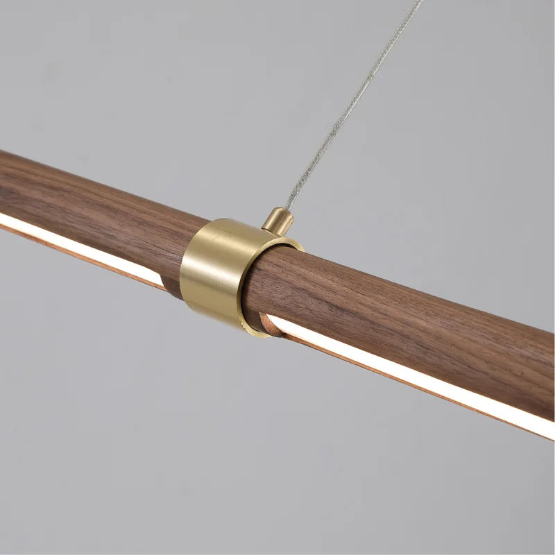 lampe led suspendue minimaliste imitation bois et métal hauteur réglable - vue 6 sur 9