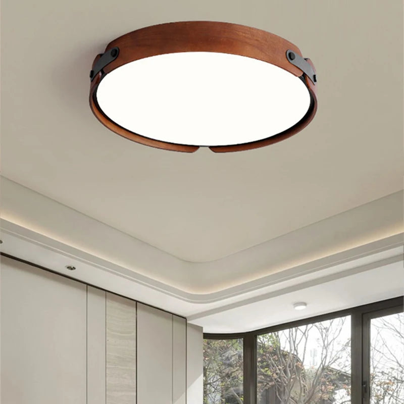 plafonnier en bois avec cuir artificiel et 3 ronds interchangeables créatif