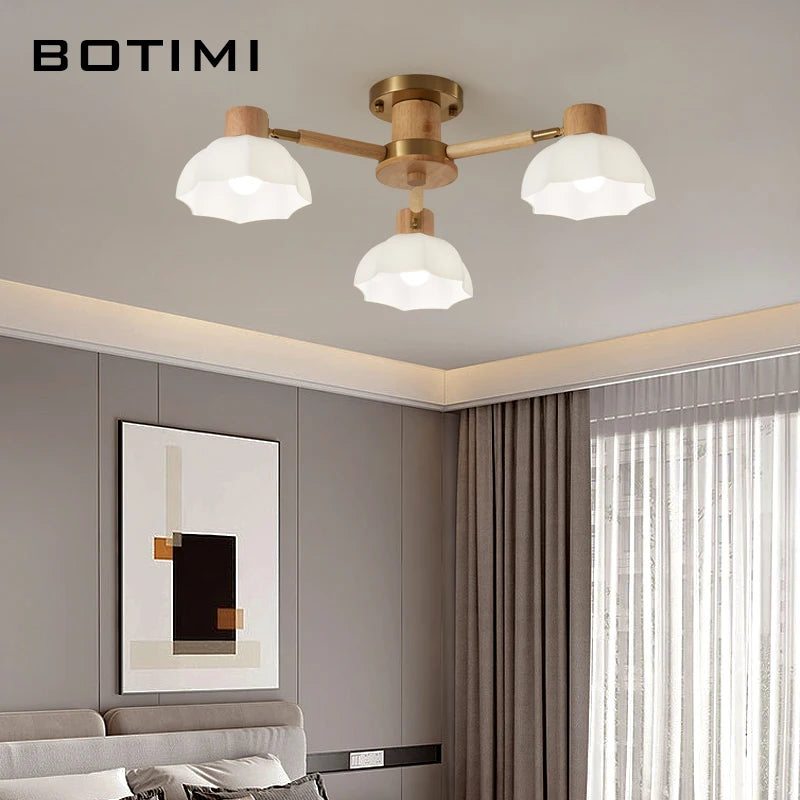 Plafonniers nordiques en bois de caoutchouc avec lampadaires en verre pour salon moderne blanc chaud lumière froide Lustres chambre lampara - vue 6 sur 12