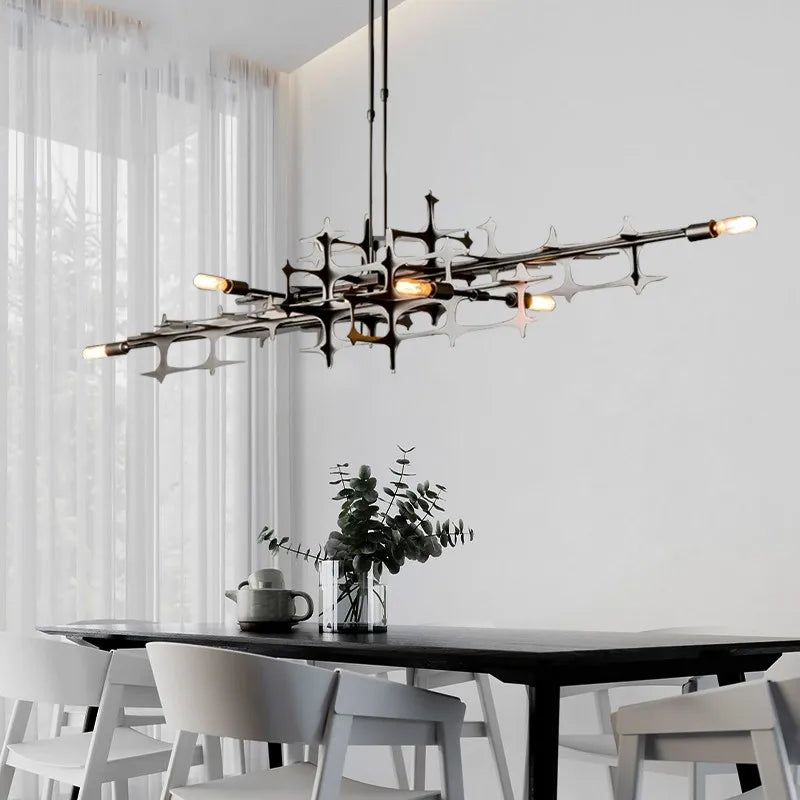 lustre postmoderne de luxe nordique led géométrique en acier inoxydable