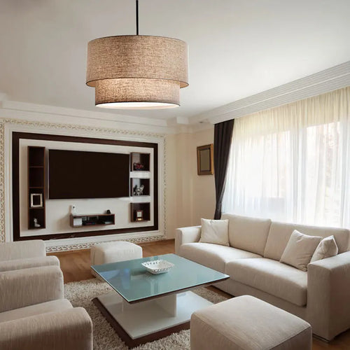 Suspension abat-jour en tissu style lin pastoral moderne