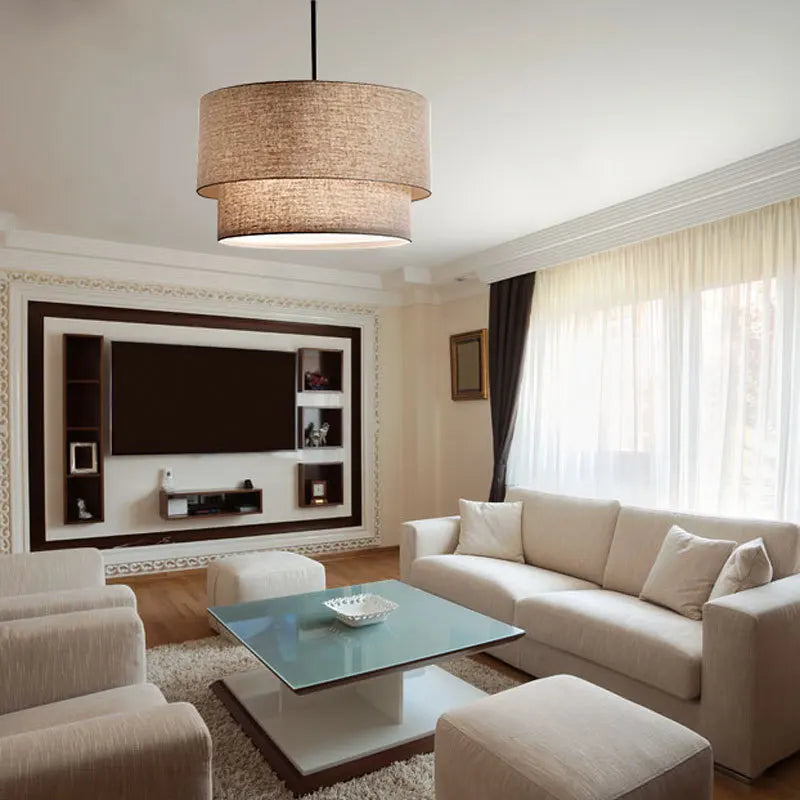 Suspension abat-jour en tissu style lin pastoral moderne - vue 5 sur 9