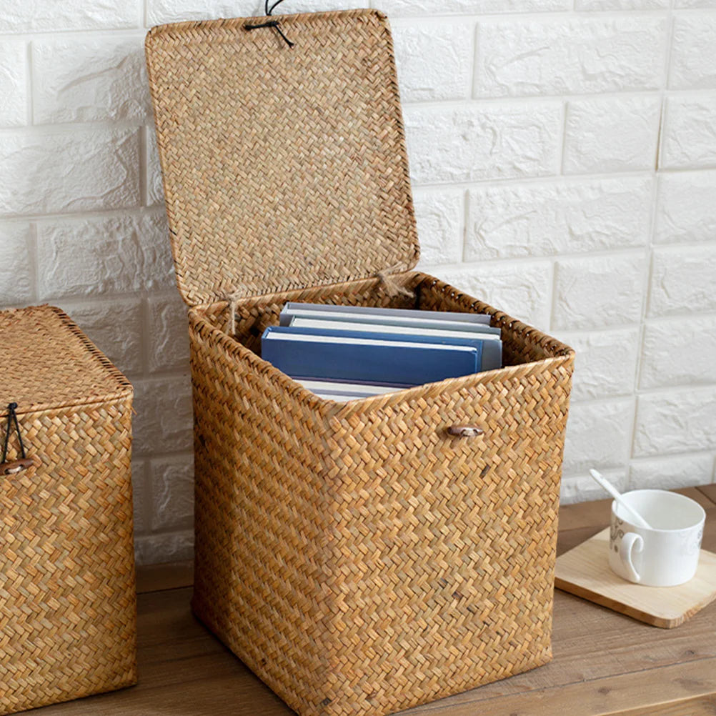 panier de pique-nique vintage en osier tissé à la main avec couvercle - vue 3 sur 7