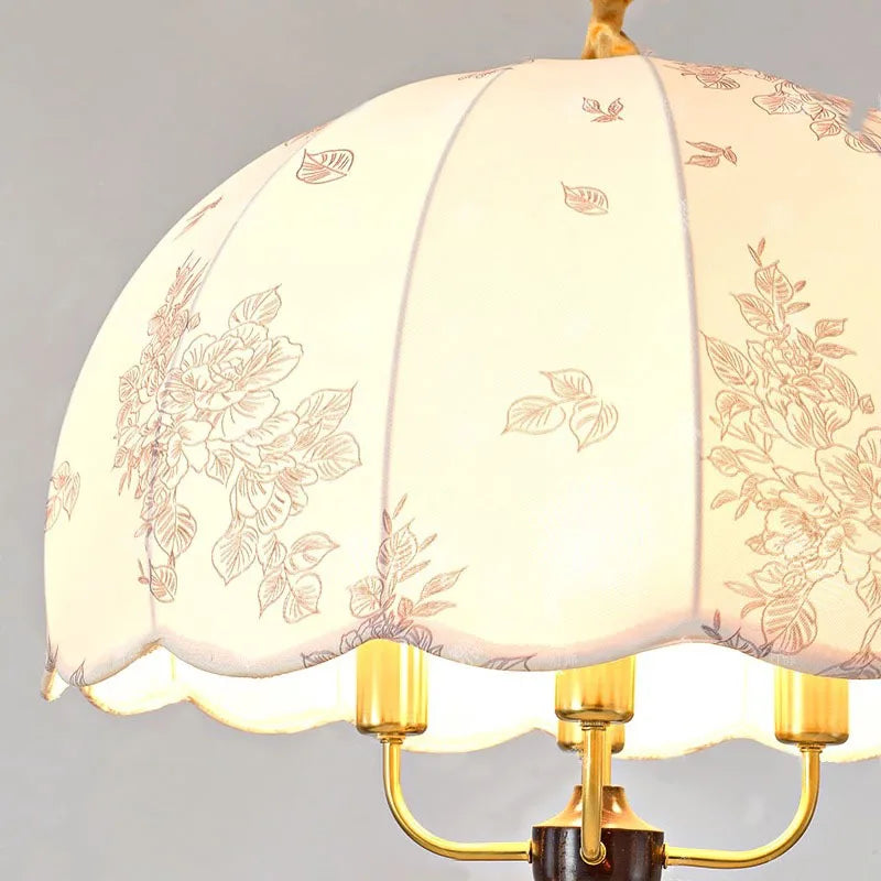 lustre médiéval français vintage en bois et tissu - vue 6 sur 8