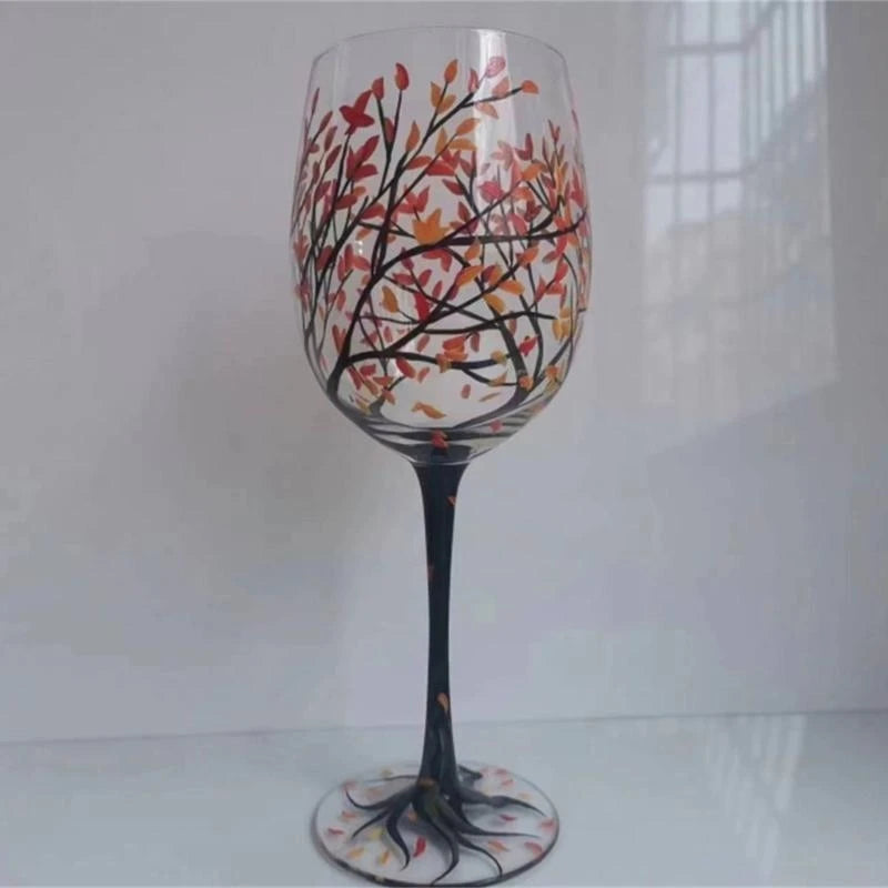 Verre à vin arbre quatre saisons peint main - vue 4 sur 7