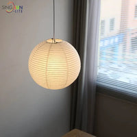 Nordique Wabi Sabi vent rond papier de riz suspension LED lumières salon salle à manger chambre Loft Restaurant Bar décor à la maison lustre