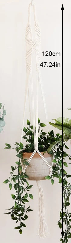 support de plante en macramé suspendu fait main en coton naturel - vue 23 sur 23