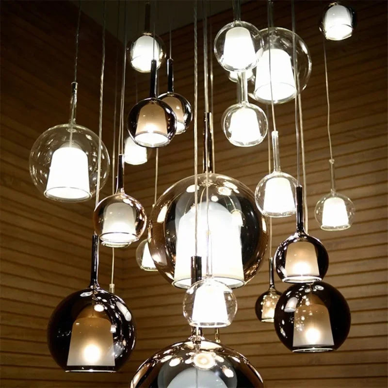 Suspension en verre LED pour cuisine île salon gris intérieur décor