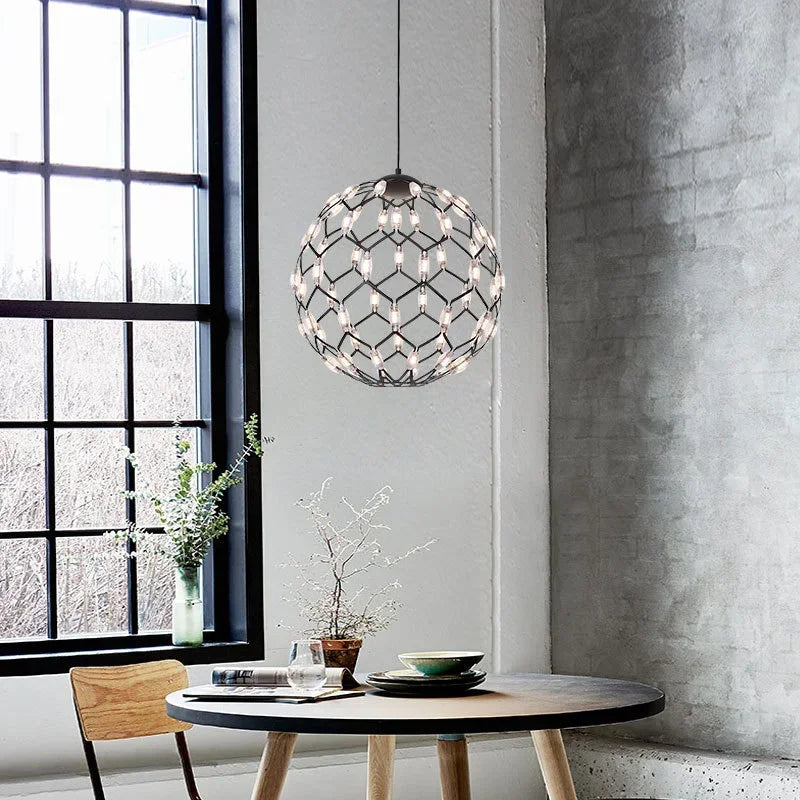 suspension Nordique minimaliste Led noir boule de fer salon décoration chambre Table à manger Bar décor