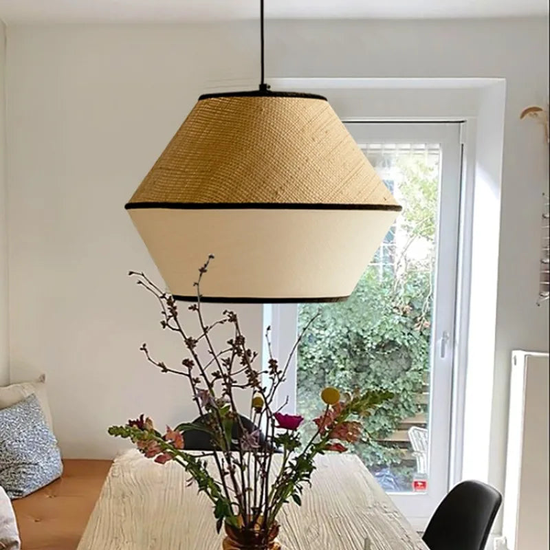 suspension vintage en rotin et tissu à led décorative