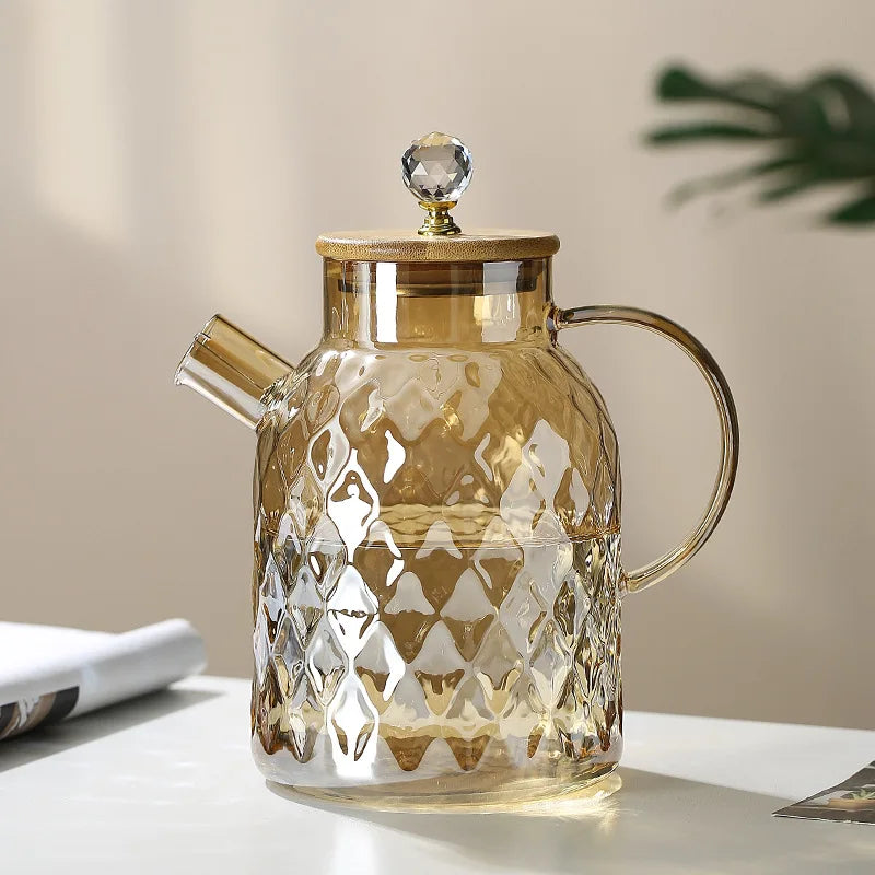 Bouilloire verre couvercle bambou filtre amovible infusions