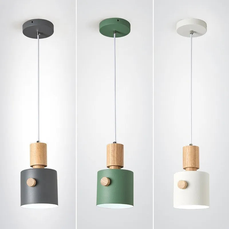 Suspension en bois nordiques LED Macaron à tête unique lampe décorative d'intérieur suspendue pour salon salle à manger luminaires de chambre à coucher - vue 6 sur 9