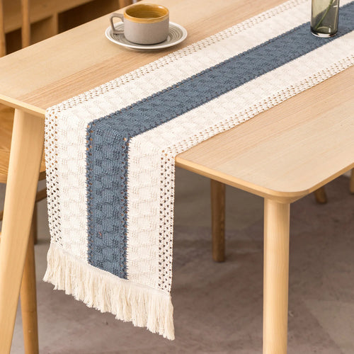 Chemin de table style campagne motif carreaux tissé