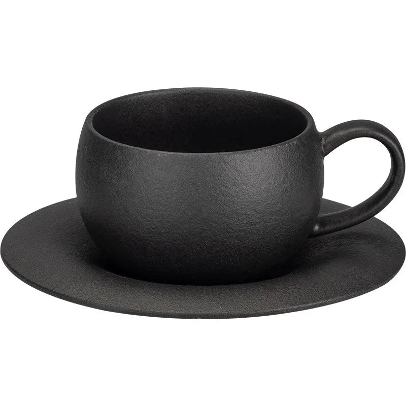 Tasse café rétro motif pierre brûlée soucoupe céramique