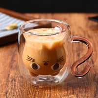 Mug chat double paroi verre 250 ml mignon