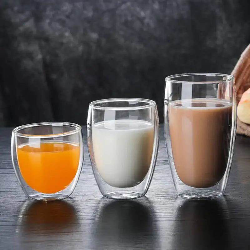 Lot tasses double paroi verre borosilicate isolantes