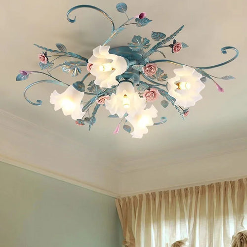 plafonnier led en fer fait main avec fleur de rose style américain coréen