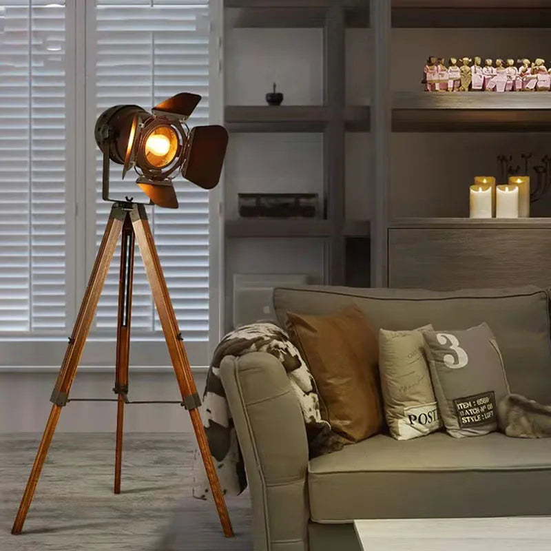 lampadaire vintage led en bois pour studio photographie - vue 5 sur 8