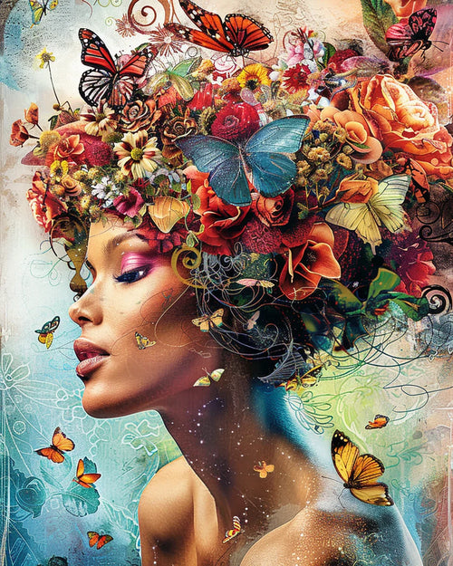 peinture par numéros ethnique fille papillon fleur kit bricolage décoration