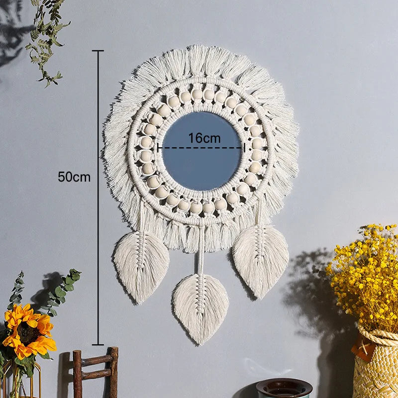 miroir rond en macramé style bohème pour décoration murale - vue 10 sur 19