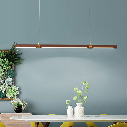 lampe led suspendue minimaliste imitation bois et métal hauteur réglable