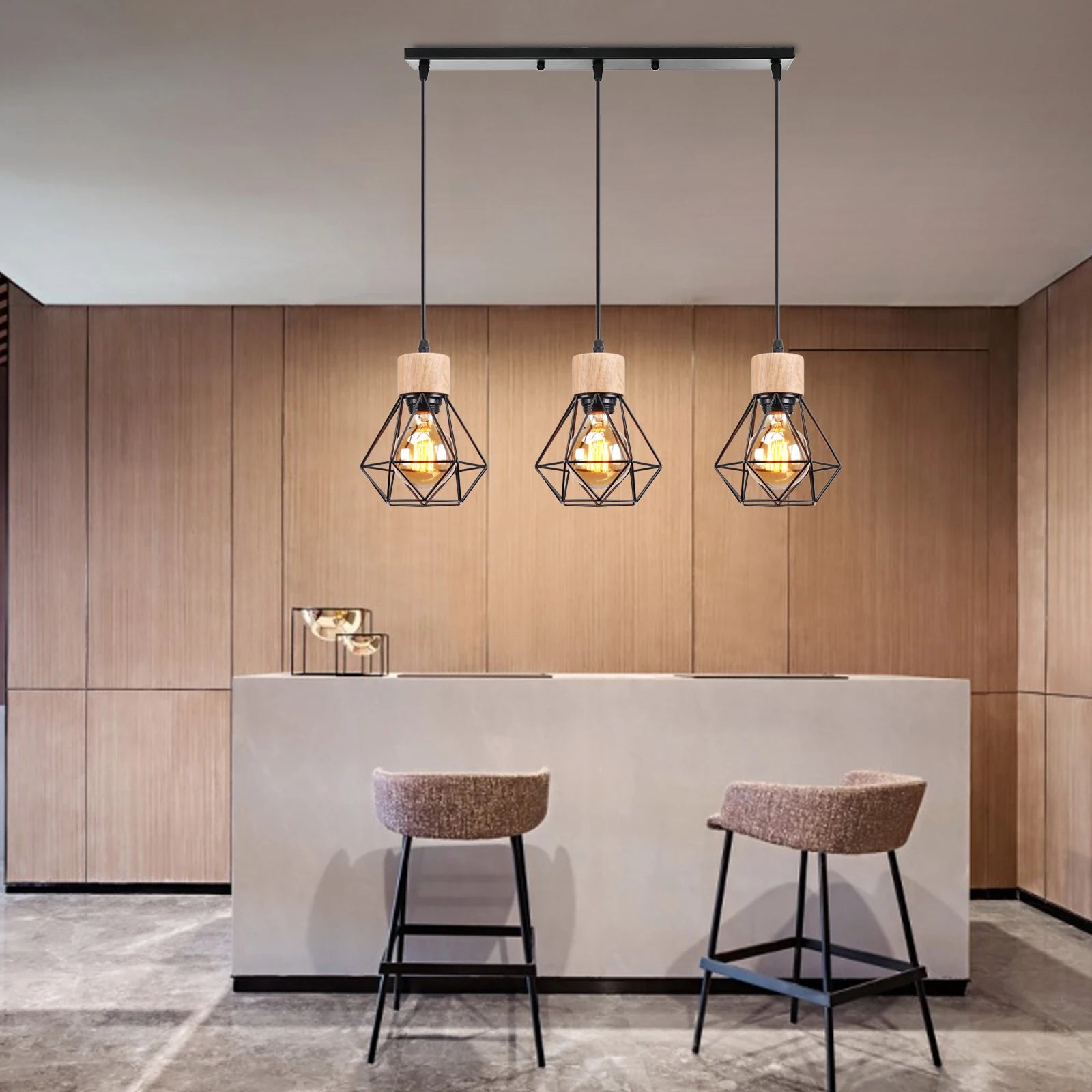 suspension vintage en bois luminaire led suspendu - vue 3 sur 14