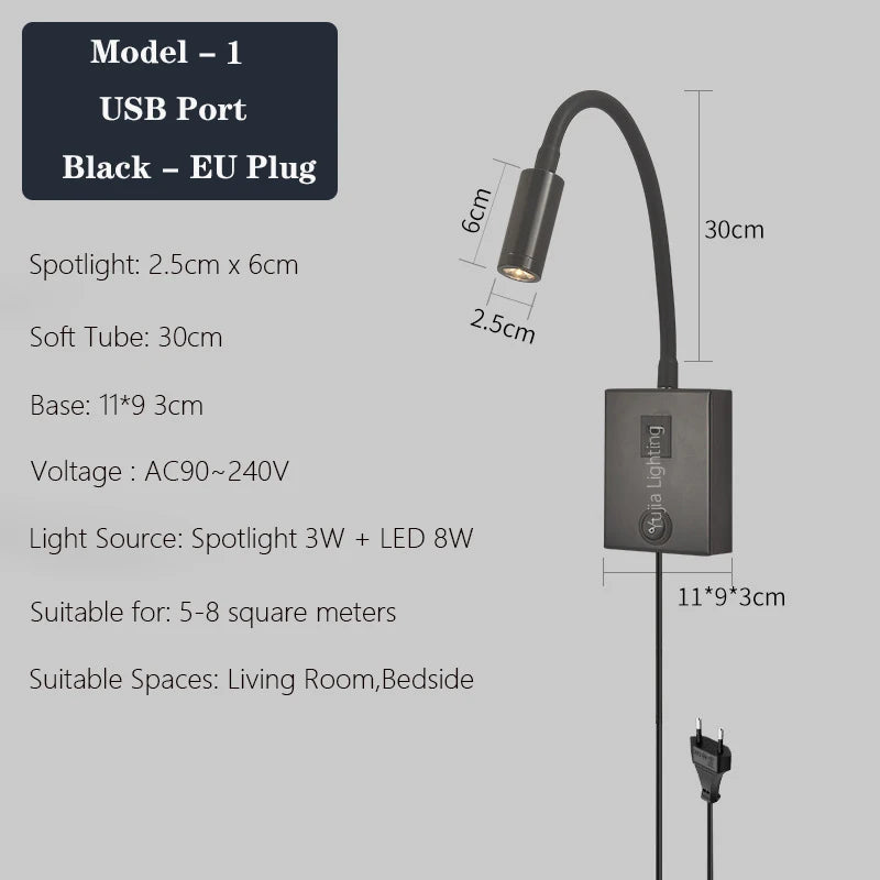 applique murale led réglable avec ports usb design moderne - vue 18 sur 22