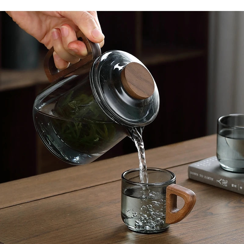 Théière en verre portative avec tasses style moderne - vue 3 sur 7