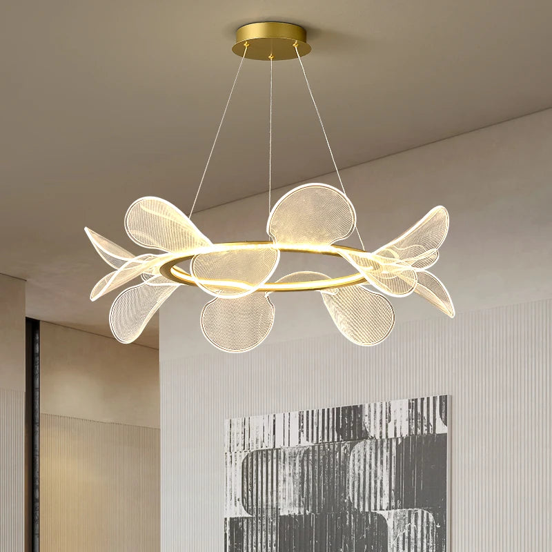 suspension moderne à led avec intensité variable et anneau doré - vue 3 sur 10