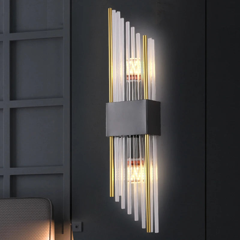 applique murale moderne double tête en cristal doré led - vue 3 sur 8