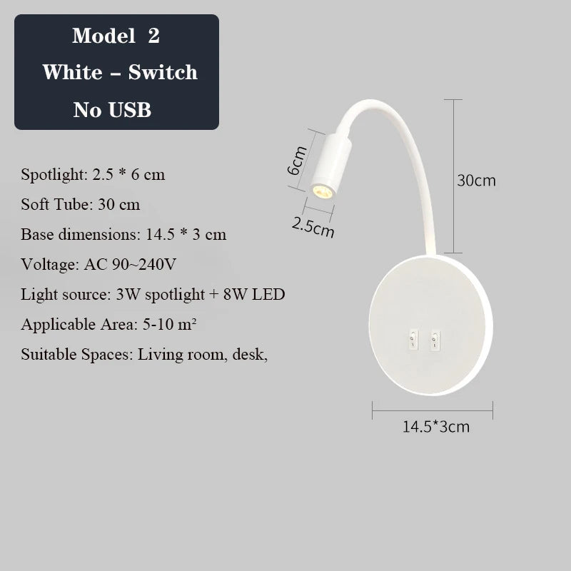 applique murale led réglable avec ports usb design moderne - vue 13 sur 22