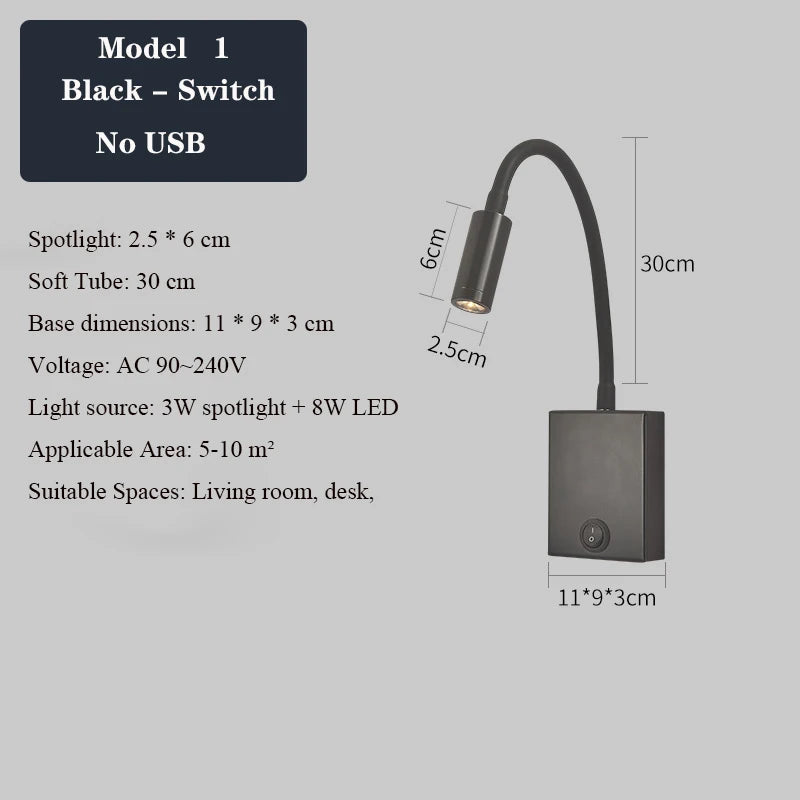 applique murale led réglable avec ports usb design moderne - vue 16 sur 22