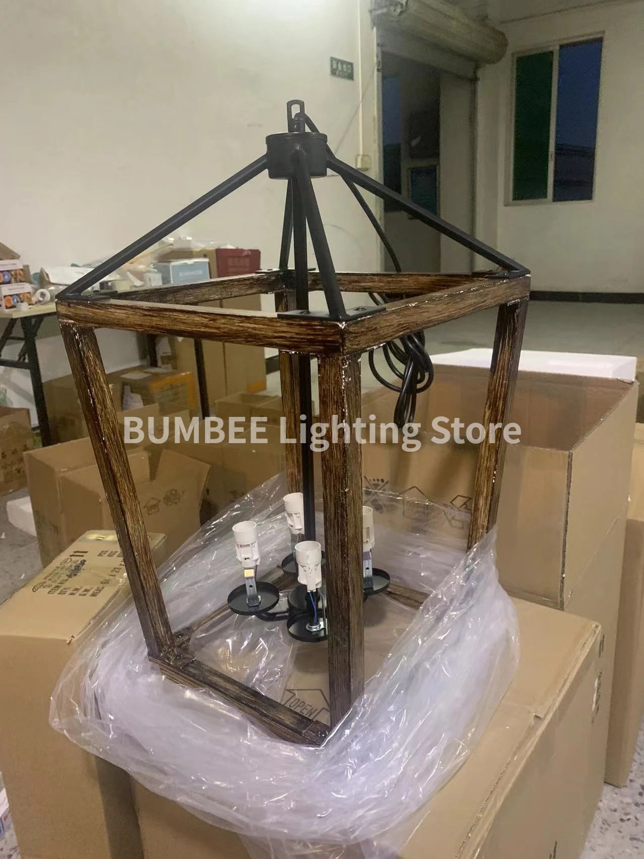 lustre américain rétro forme cage à oiseaux éclairage industriel moderne - vue 4 sur 8