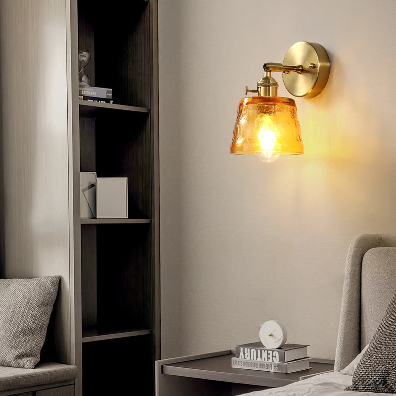 Applique murale nordique en cuivre avec abat-jour en verre créatif led