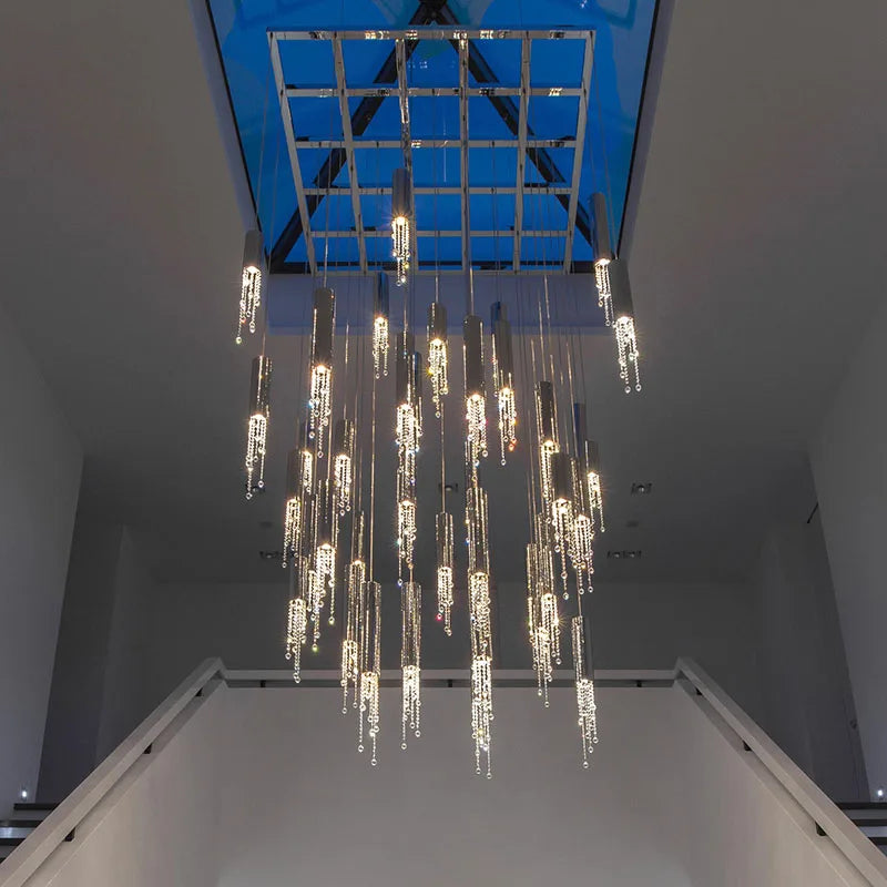lustre led moderne de luxe en cristal pour escalier