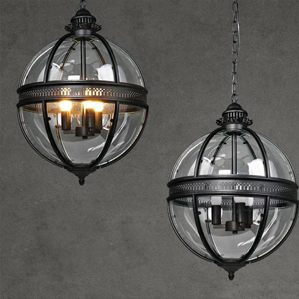 lustre sphérique rétro en fer et verre brillant - vue 5 sur 11