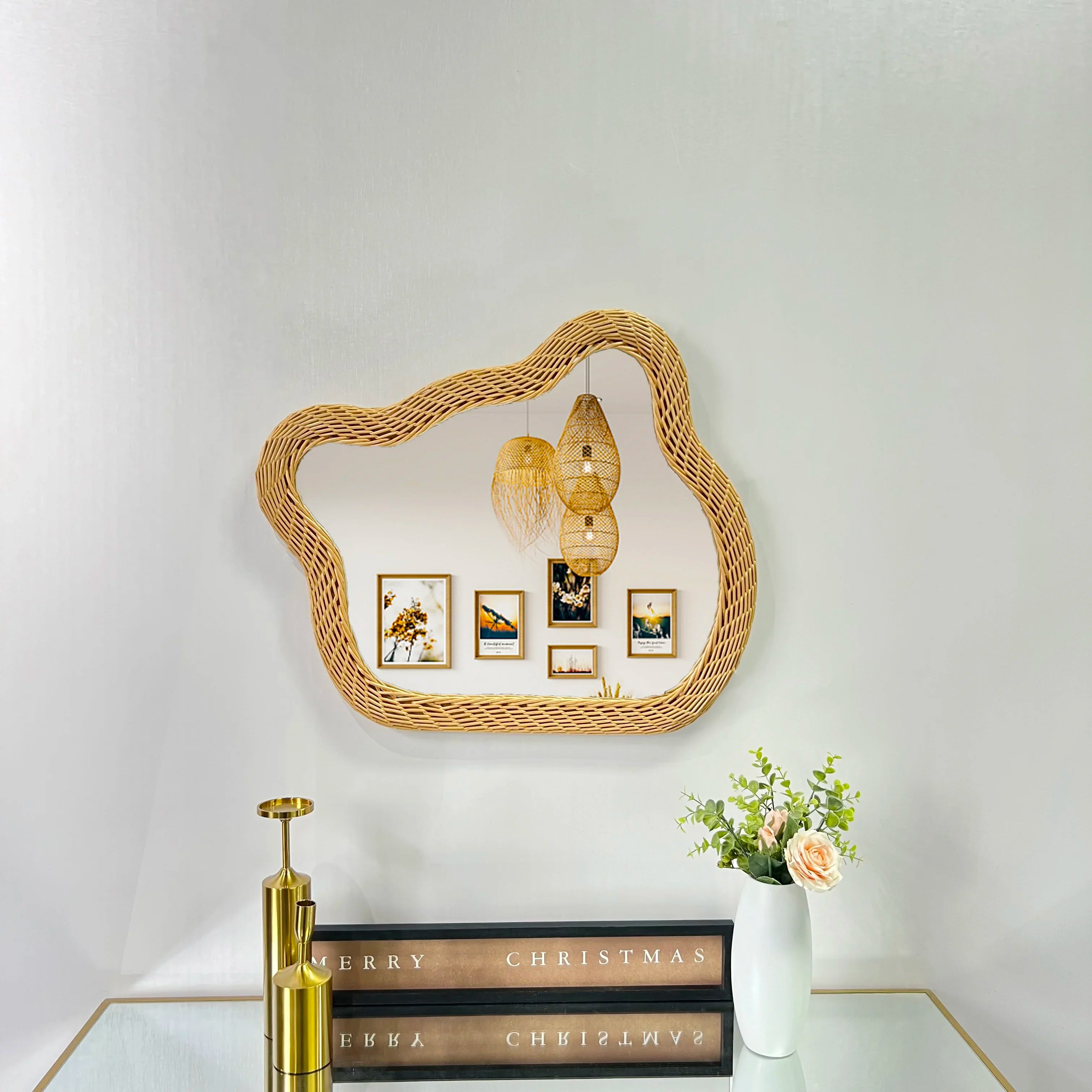 miroir en rotin ours design luxueux à suspendre au mur - vue 4 sur 6