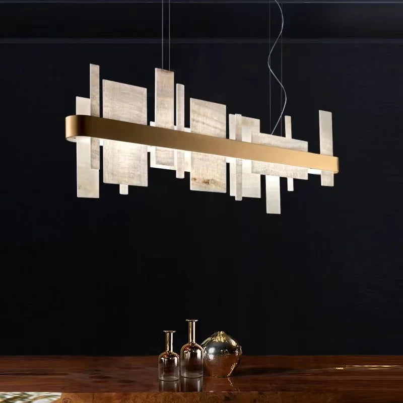 Lustre design LED moderne luxe marbre concepteur décoration - vue 2 sur 11