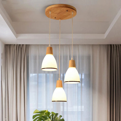 lustre en bois massif et verre luminaire suspendu
