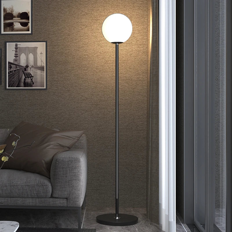 Lampadaire verre moderne blanc noir E27 - vue 5 sur 8