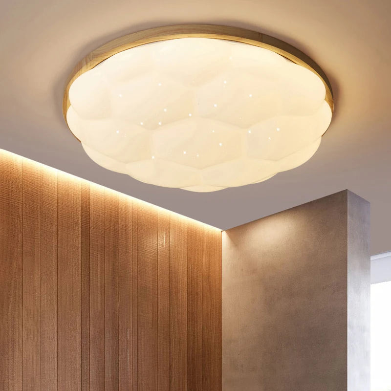 Plafonnier led minimaliste nordique en bois acrylique forme citrouille